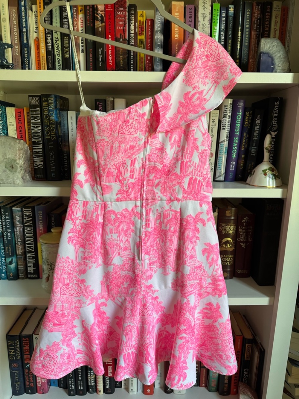 Lilly Pulitzer Pink Toile One-Shoulder Ruffle Mini Dress Romper Size 8 - Picture 5 of 6